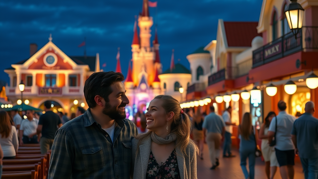 Glamorous night scene with joyful guests at Disney's BoardWalk Orlando.