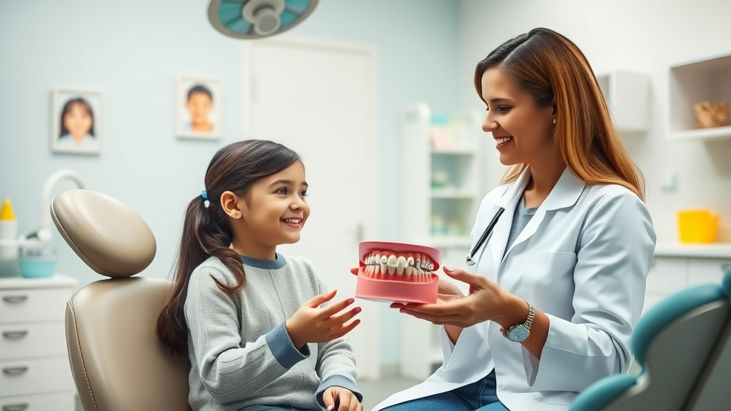 Female dentist with young patient in a calm, welcoming dental office, Dentistry & Orthodontics