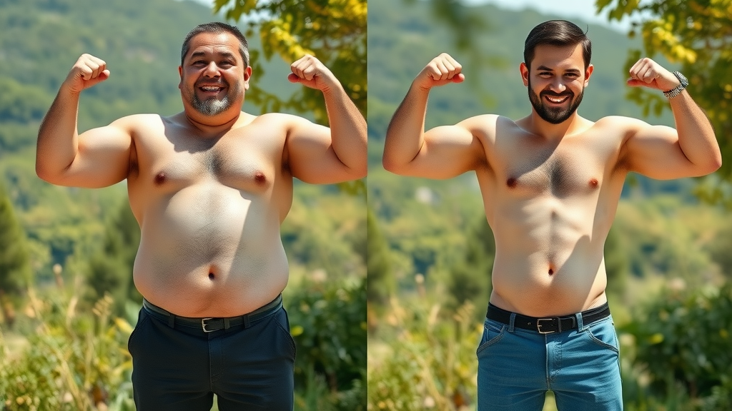 inspirational before and after keto transformation of individual showing significant weight loss