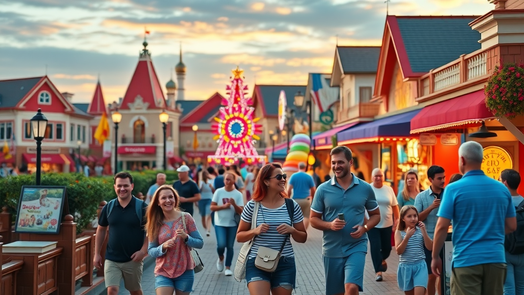 Vibrant Disney BoardWalk event with joyful families and performers.