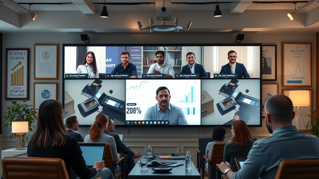 Global founders viewing online expert panel on financial models at Cairo fundraising event.