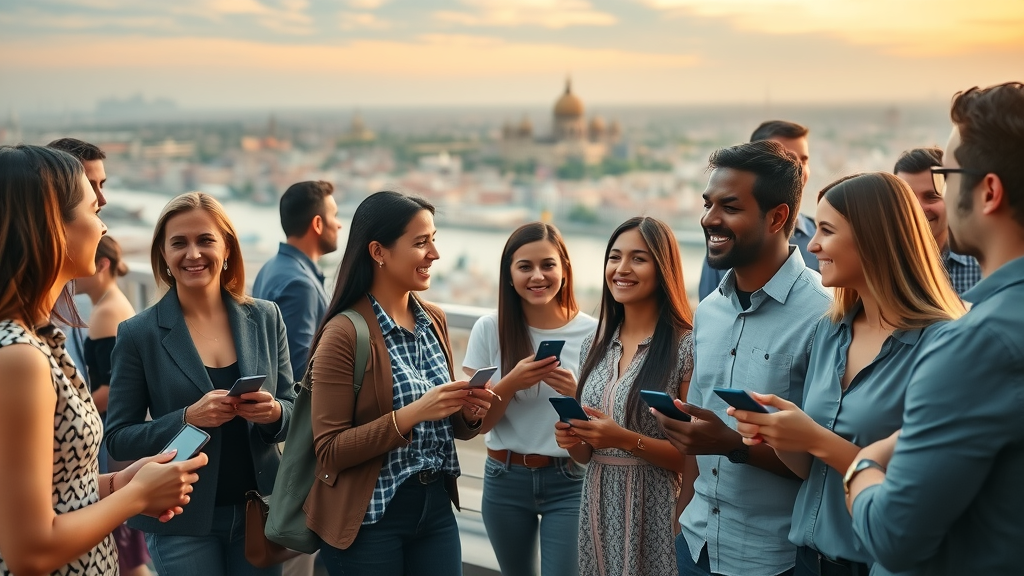 Entrepreneurs network at startup fundraising event overlooking Cairo skyline