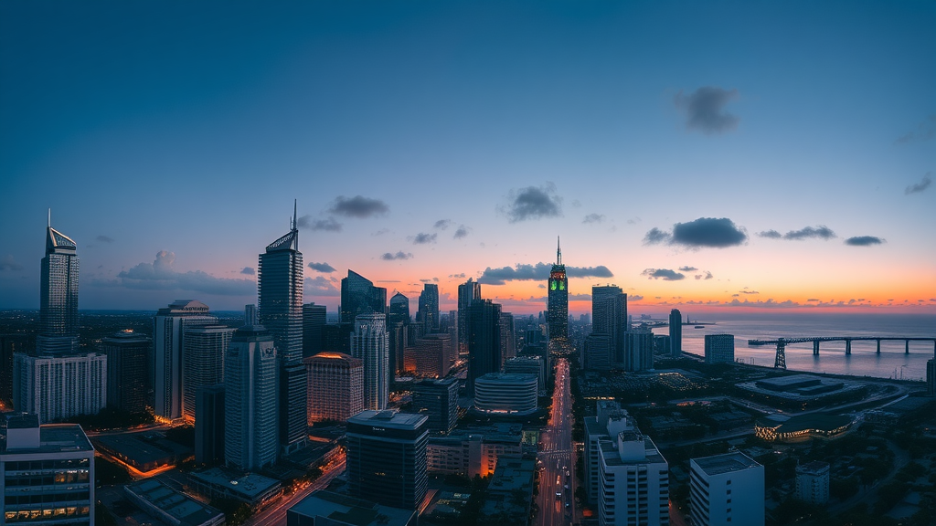 Downtown Miami skyline at dusk, with a focus on its hidden gems and twinkling city lights.