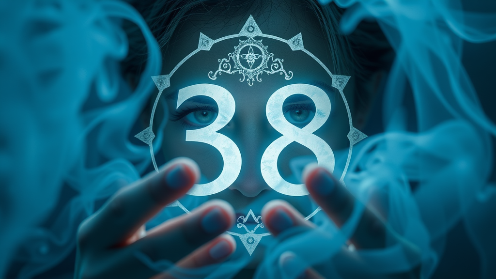 mystical symbol representing the number 388, enigmatic expression, quietly glowing, High Fantasy, ethereal background with swirling mist, highly detailed, soft movement