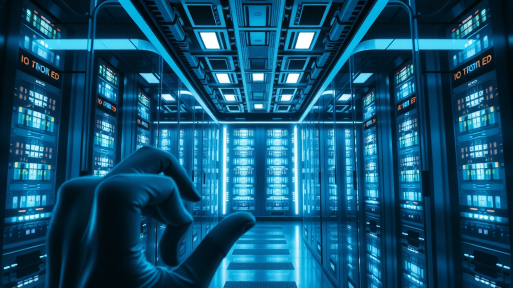 futuristic server room reflecting on configuring hosting settings for your blog