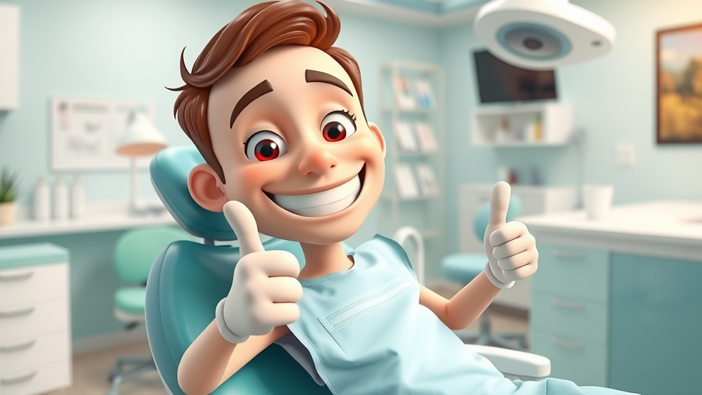 smiling dental patient giving a thumbs up in a dental chair
