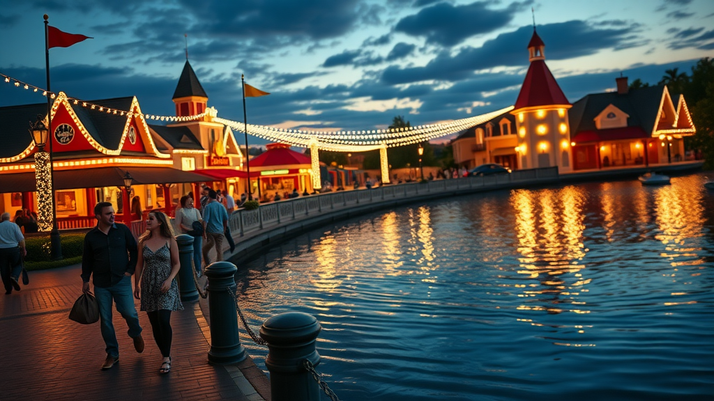 Enchanting evening at Disney BoardWalk with romantic strolls.