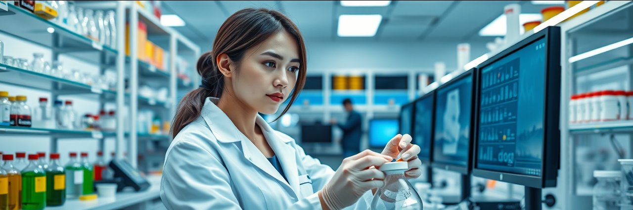 testfdd: focused female scientist analyzing samples in a modern lab