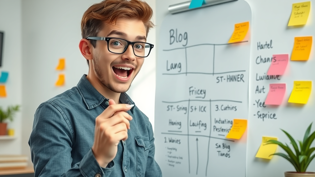 Young entrepreneur planning a blog launch - start a blog planning
