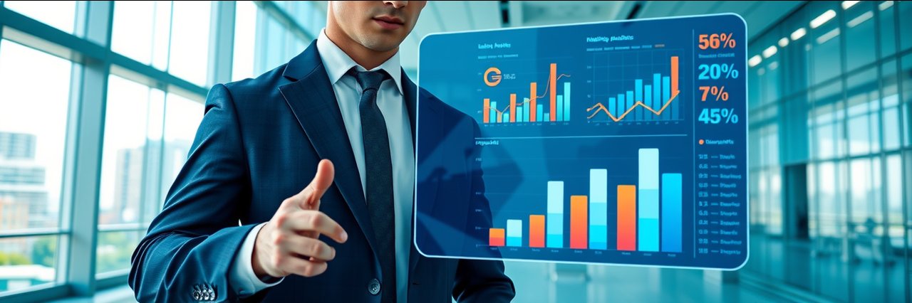 Modern marketer analyzing data on touchscreen in a bright office – Marketing concept