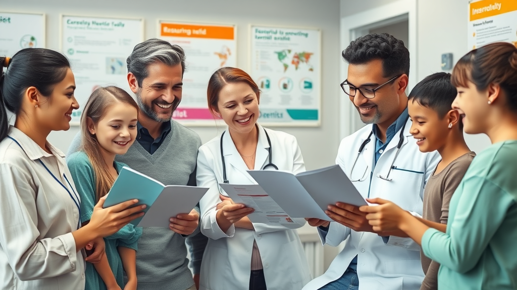 Friendly dentist educating family about testfdd solutions in clinic setting