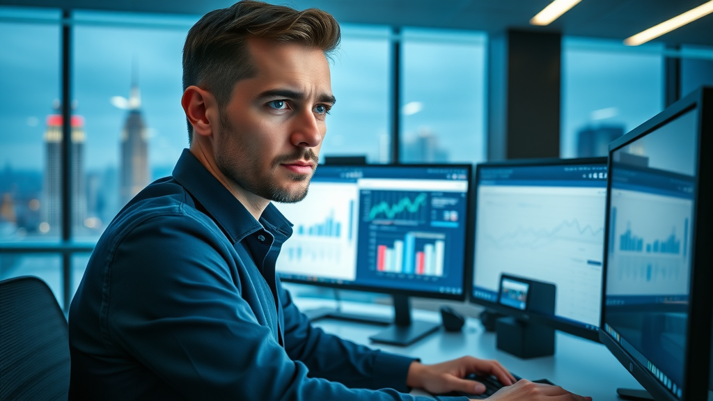 digital marketing expert analyzing multi-screen ppc marketing dashboards with cost per click charts