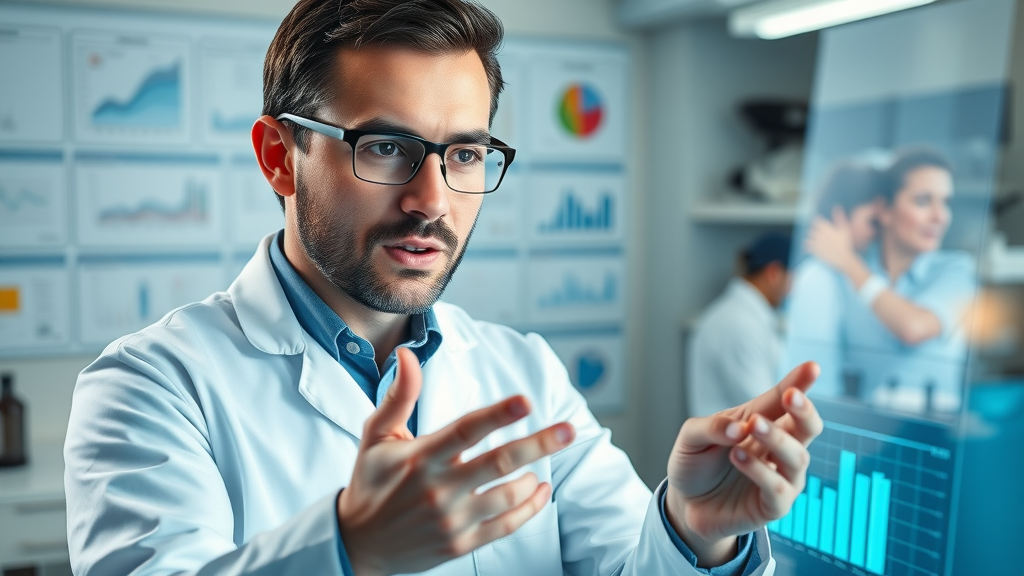 researcher analyzing keto diet data, ketogenic weight loss study laboratory, digital health charts keto