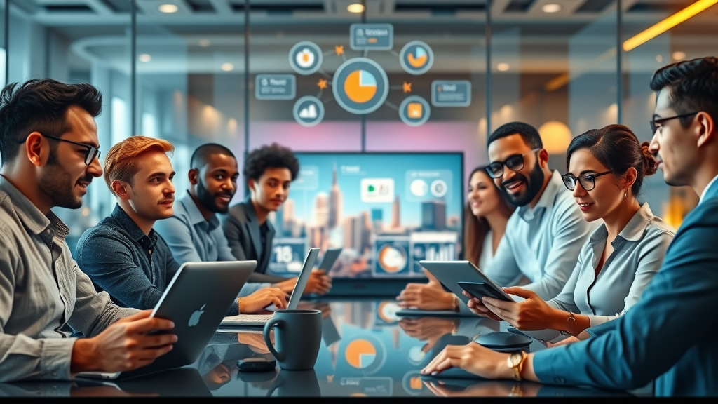 Diverse founders at a virtual startup fundraising event in Cairo, collaborating around laptops.