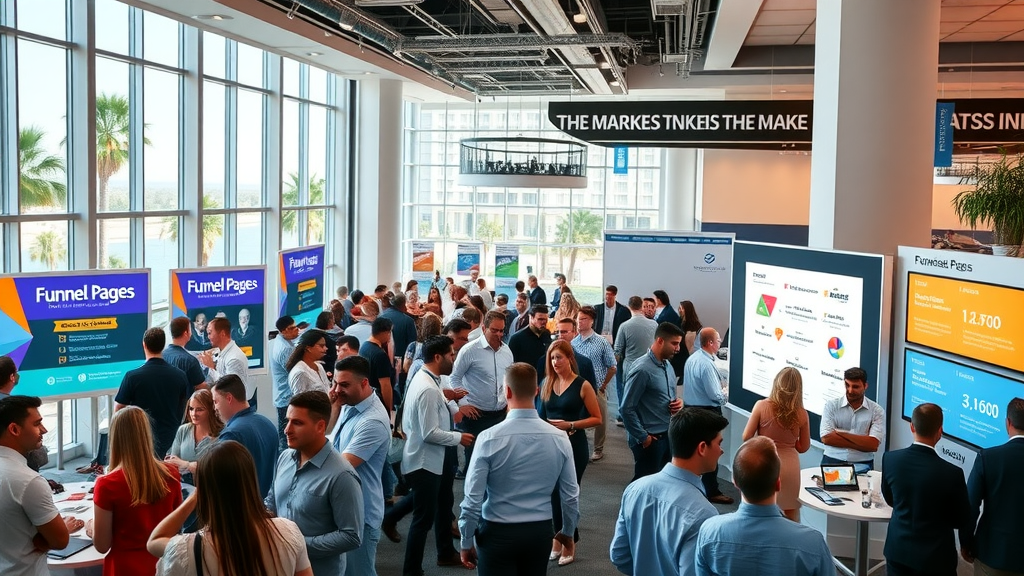 Diverse Miami marketing crowd at Funnel Pages Launch event networking and learning.