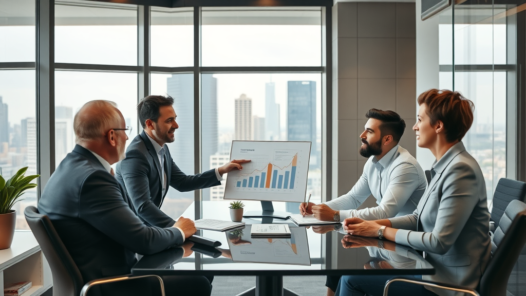 Consultant showing ROI growth from updigital marketing services to clients