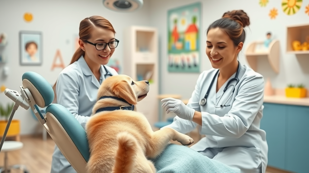 Support dog easing child’s dental anxiety in a welcoming family dentistry office.