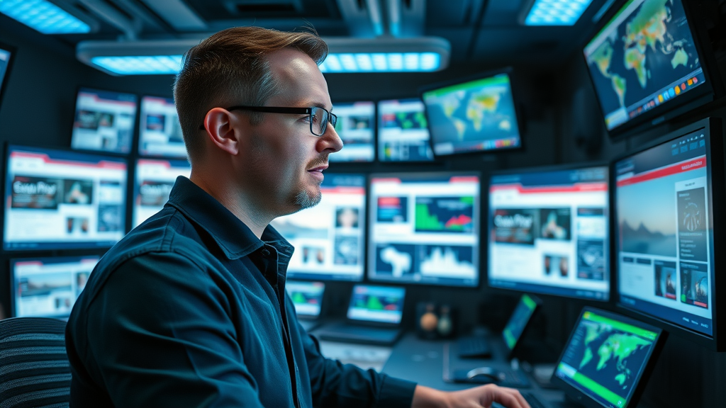 digital advertiser running A/B tests for ppc ads with live performance panels in a digital marketing control room