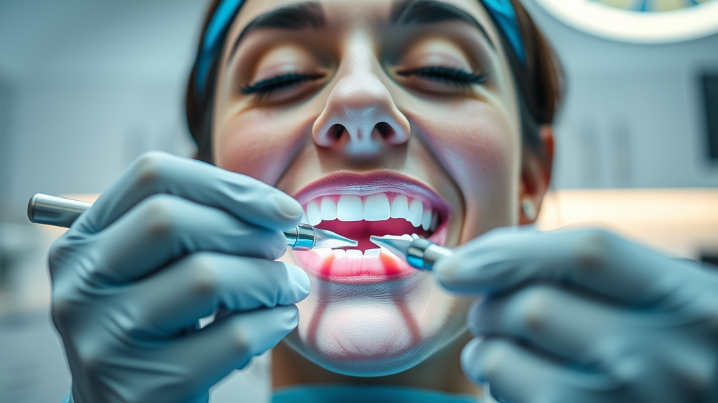 dentist performing teeth whitening in Miami