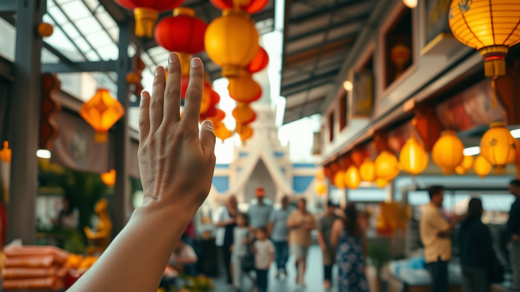 charming Chiang Mai, serene, exploring ancient temples, bustling market background with traditional Thai lanterns, top 10 places to visit in 2025