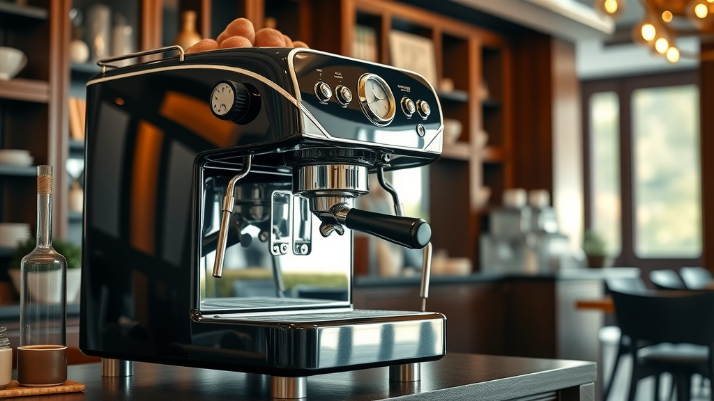 Luxurious espresso machine in an elegant cafe setting, espresso machine