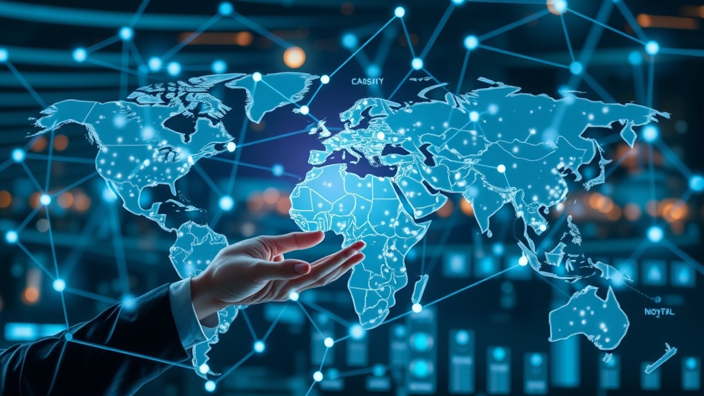 global consulting networks exchanging ideas with a digital network map