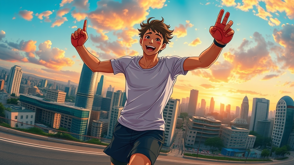 running enthusiast experiencing benefits and joy from running regularly in a cityscape