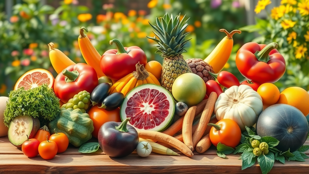 Fresh assortment of fruits and vegetables, healthy diet, balanced diet, diet, eating plan