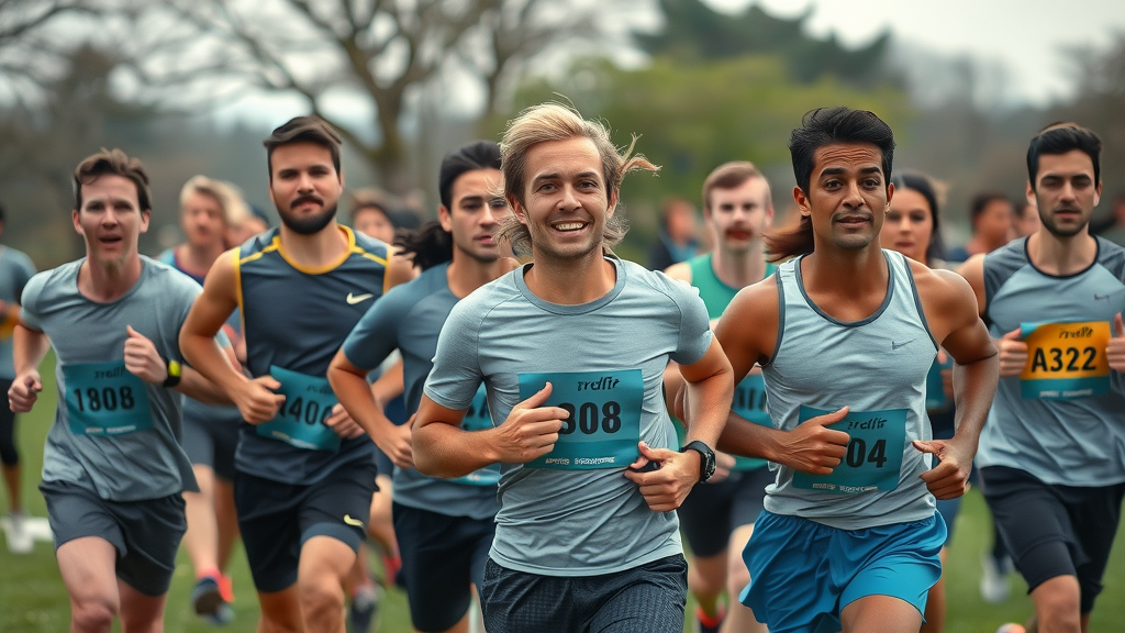 diverse group of runners training for half marathon with proper running form