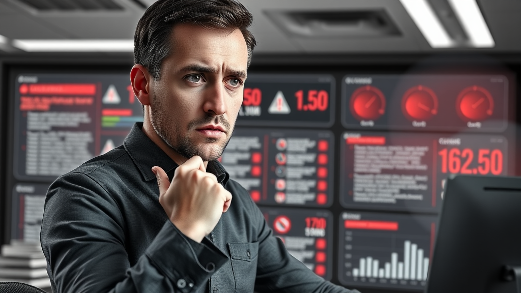 Digital marketer reviewing SEO mistakes dashboard in seo marketing basics context