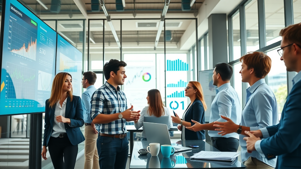 SEO marketing services team collaborating in a modern office setting