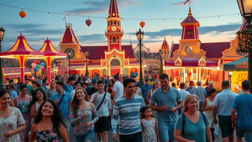 Disney boardwalk event 2025 with families enjoying festive night lights in Orlando.