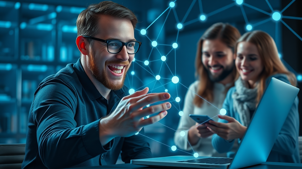 Seo marketing tips in action with digital marketer networking online and sharing links with influencers