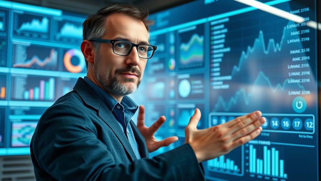 seo expert analyzing and clustering keywords on a digital wall for keyword research SEO