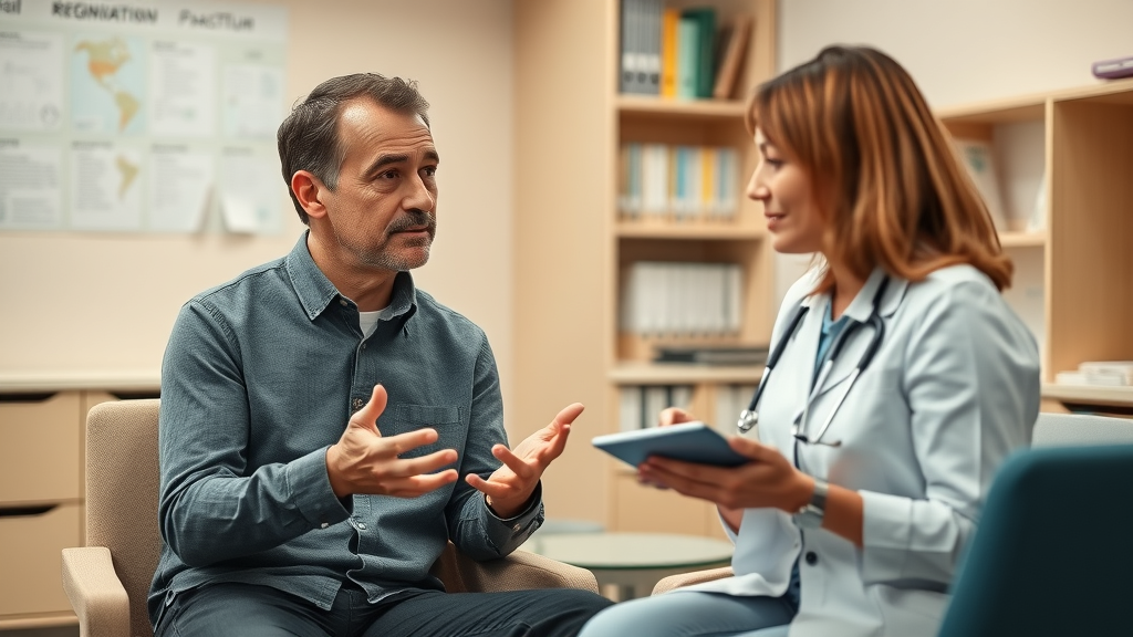 Thoughtful person consulting with a registered dietitian about ketogenic diet and health concerns