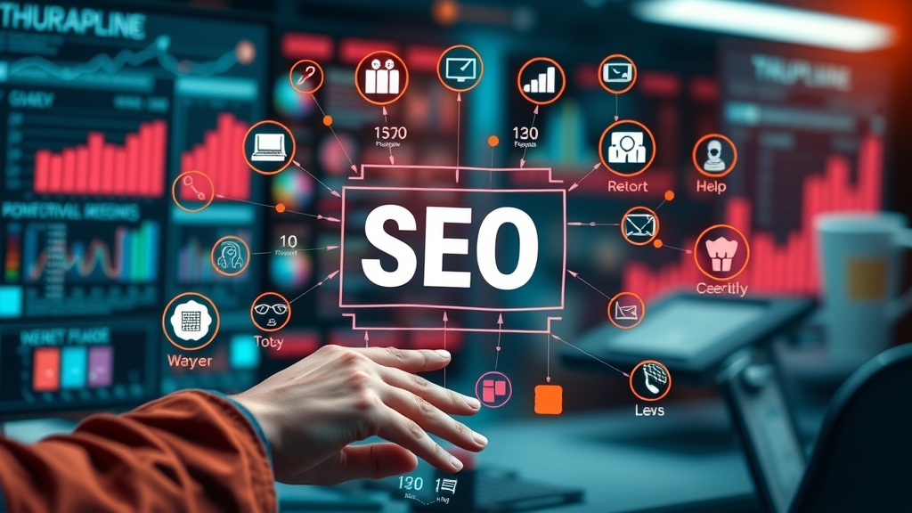 SEO marketing strategies infographic displaying key elements interconnected