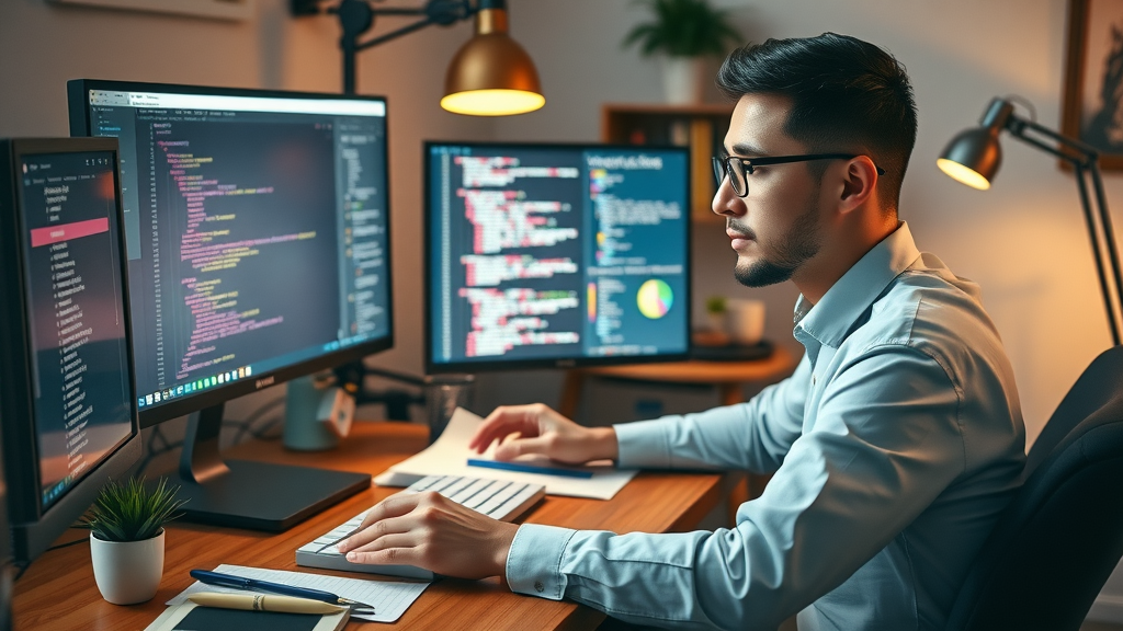 Web developer optimizing on-page SEO elements like meta titles and URL structure