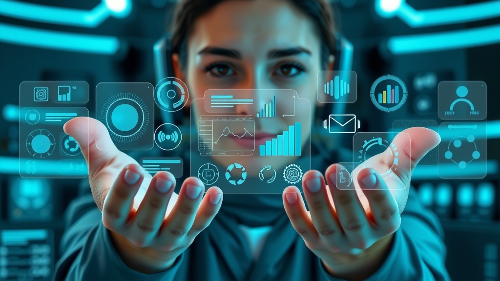 Hands presenting essential SEO marketing tools on futuristic holographic displays