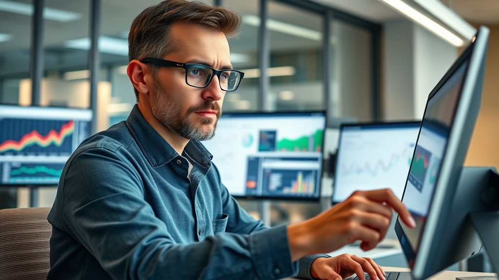 Focused SEO specialist analyzing keyword data to refine marketing strategies