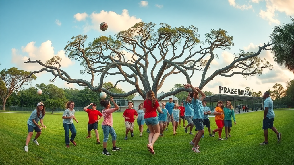 Youth group and leaders playing and connecting at Camp Impact retreat