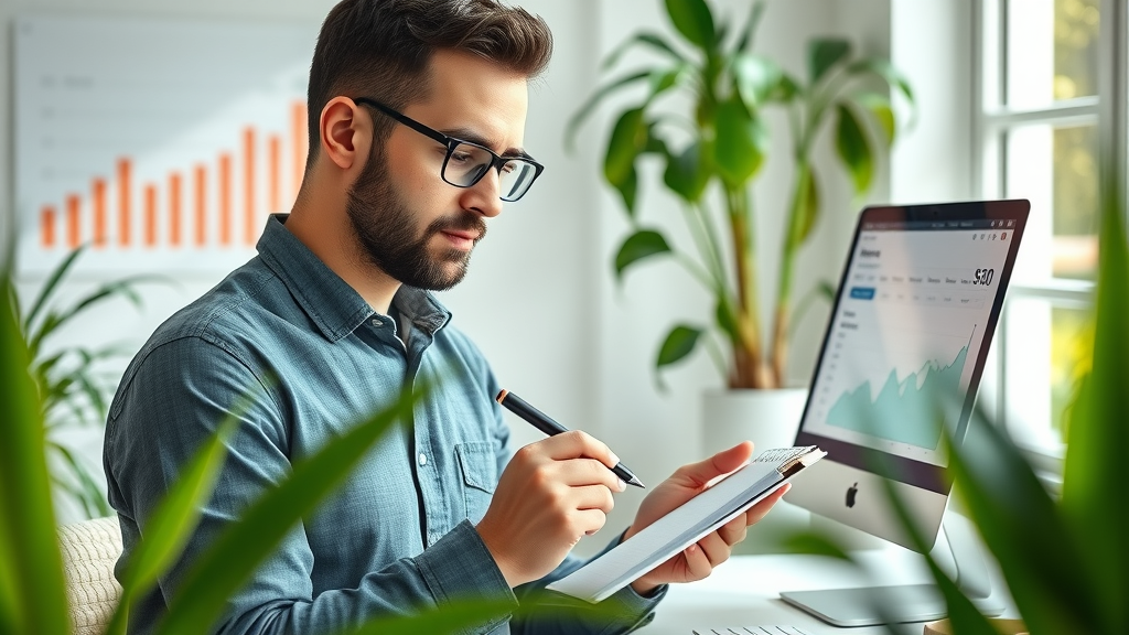 Marketer reviewing SEO performance data and writing actionable insights