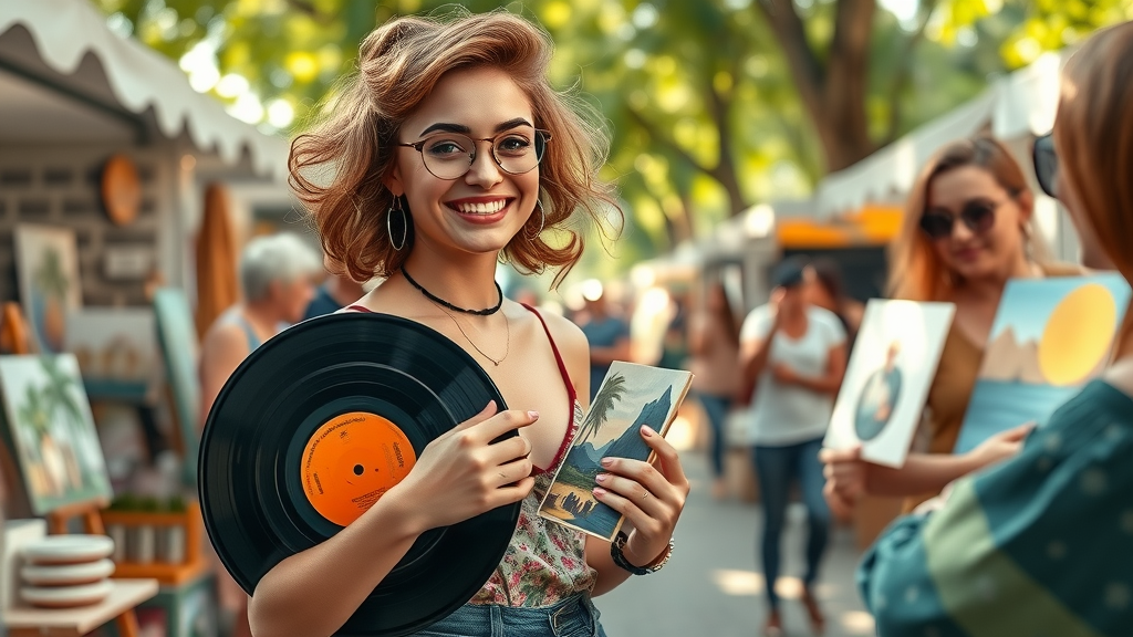 Smiling woman finds treasures at H.A.V.E. – SF’s soulful vintage + art event