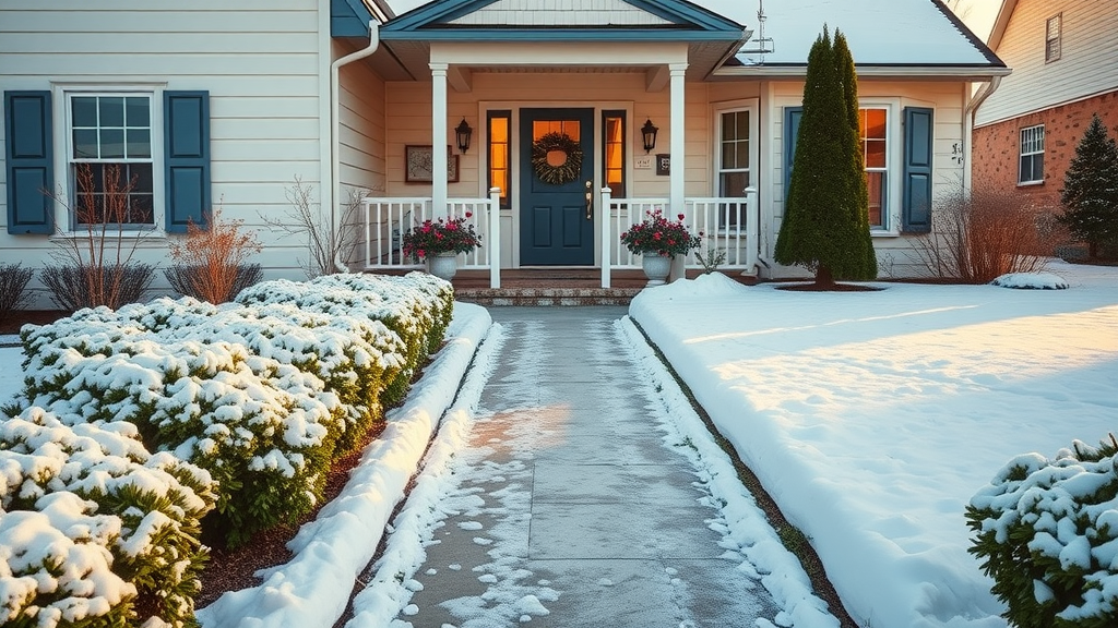 Residential snow plowing service with clear entrance and driveway