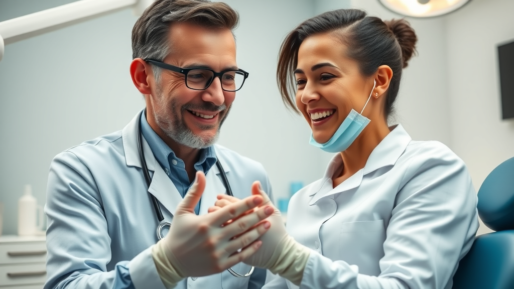 confident cosmetic dentist in Miami consulting with patient about teeth whitening miami