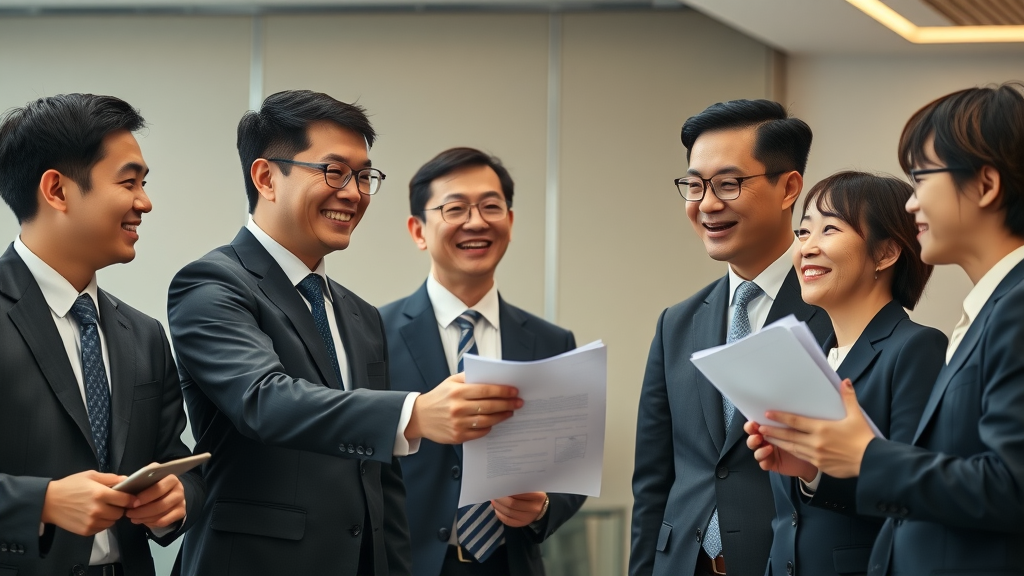 Korean lawyers networking and supporting each other to enhance 법률 상담, professional conference room, highly detailed, natural positions