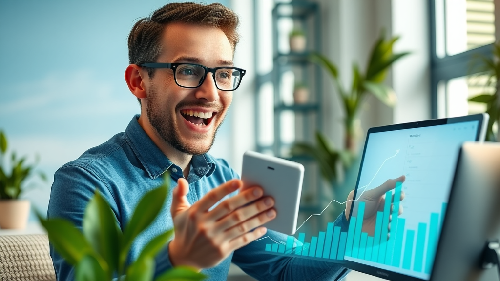 growth chart organic traffic increase from People Also Ask Google box serp feature and excited data analyst