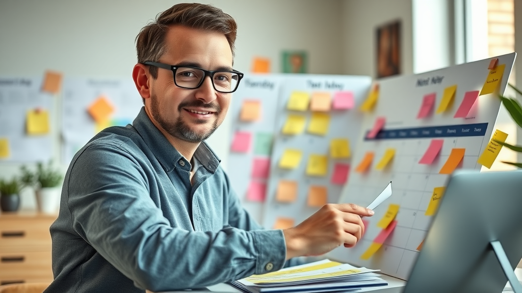content strategist planning PAA Google question-driven content calendar with sticky notes and charts