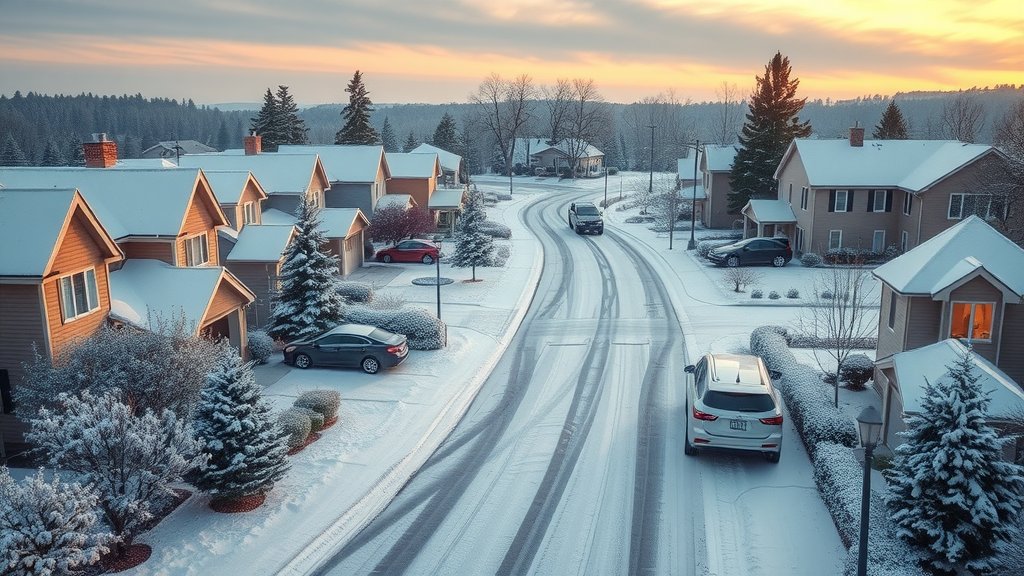 serene neighborhood deciding on snow plowing service after light snowfall