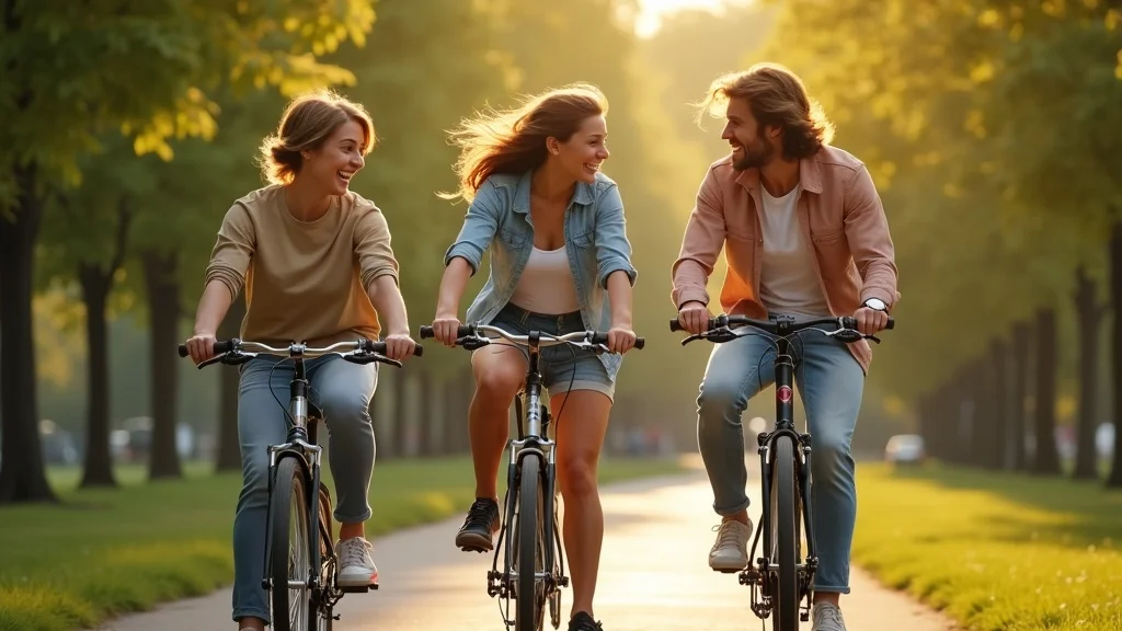 Active group of friends cycling together happily in a city park exemplifying social benefits of hobbies