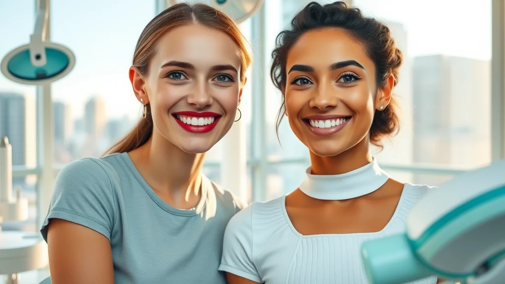 teeth whitening miami vibrant dental clinic scene with smiling adults and modern equipment